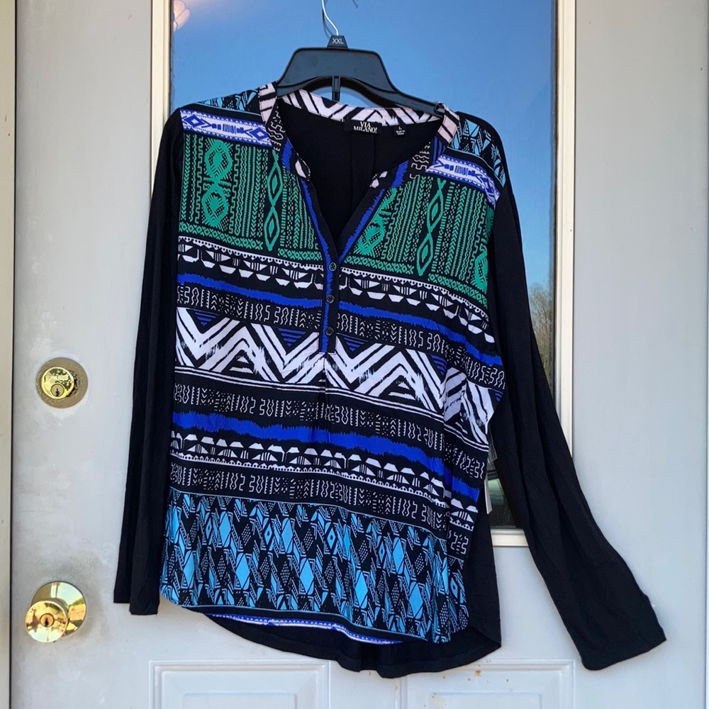 Via Milano! Top retro abstract print pattern top lighter weight casual retro L
